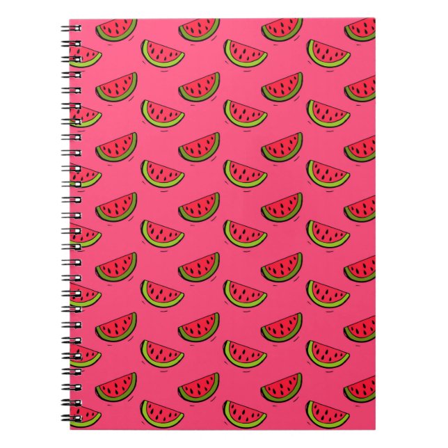Cuaderno sandía de verano sobre patrón rosa (Frente)
