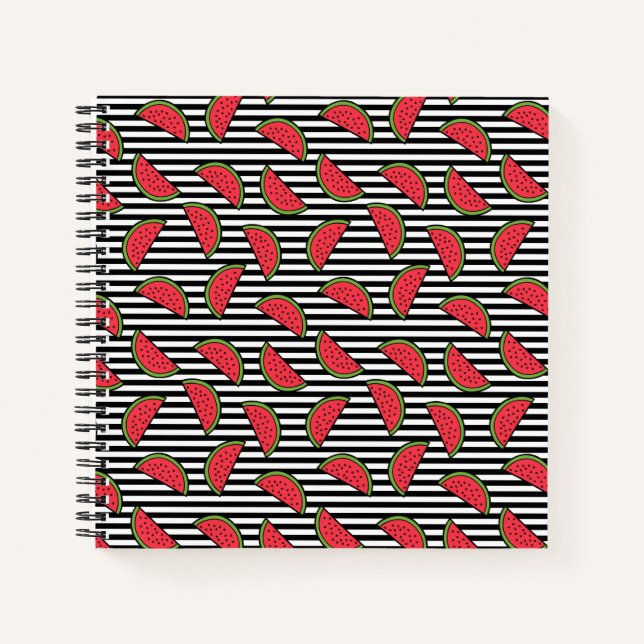 Cuaderno sandía en el patrón de franjas blancas y negras (Anverso)