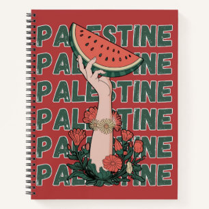 Cuaderno sandía, flores y texto palestino Repetir