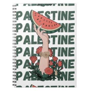 Cuaderno sandía, flores y texto palestino Repetir