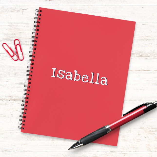 Cuaderno Sandía roja bonita elegante personalizada (A stylish notebook in watermelon red, personalized with a name in modern typography)