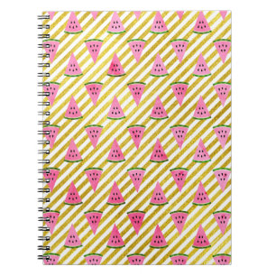 Cuaderno sandía rosa y patrón de verano de franja amarilla