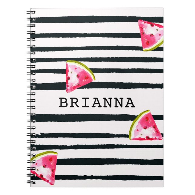 Cuaderno sandía y Moda de verano de franja negra (Frente)