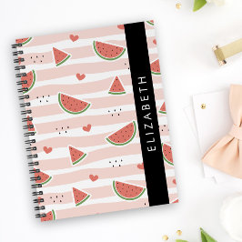 Cuaderno sandías rojas, corazones, rayas, tu nombre