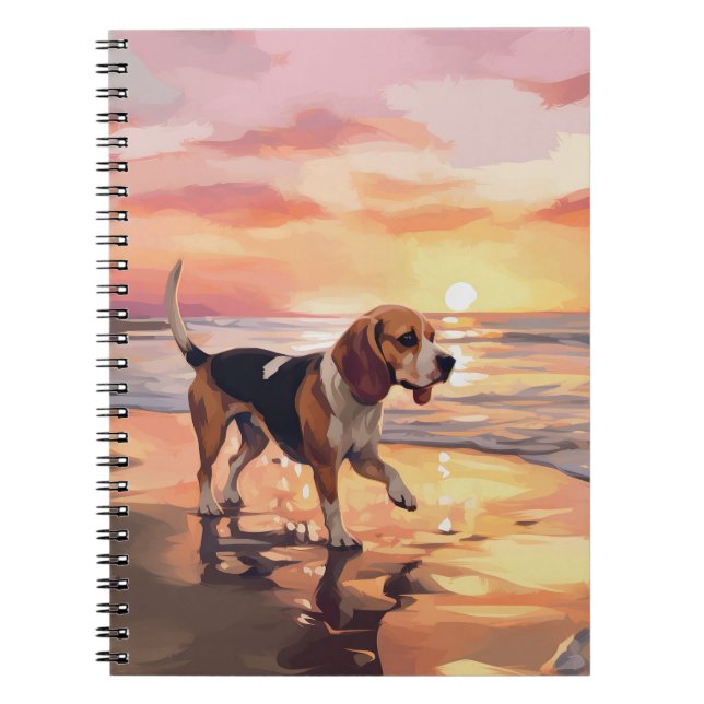 Cuaderno Sandy Paws Beagle Dog en Beach Sunset (Frente)