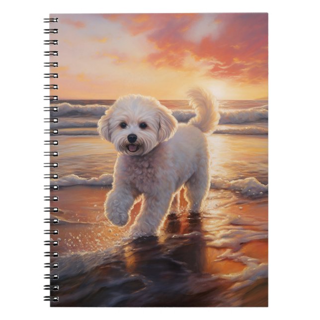Cuaderno Sandy Paws Bichon Frise Dog en Beach Sunset (Frente)
