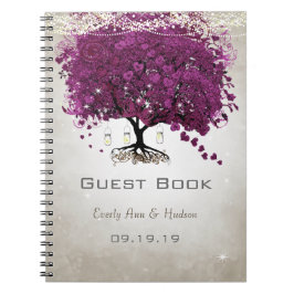 Cuaderno Sangria Purple Romantic Heart Leaf Boda