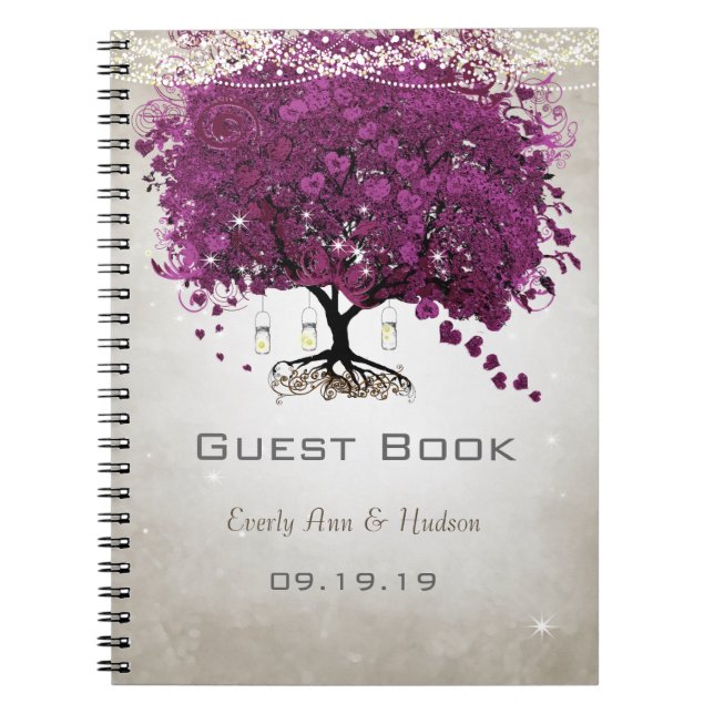 Cuaderno Sangria Purple Romantic Heart Leaf Boda (Frente)