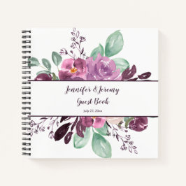 Cuaderno Sangria Purple Watercolor Floral Guest Book