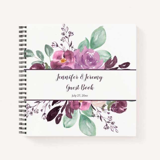 Cuaderno Sangria Purple Watercolor Floral Guest Book (Anverso)