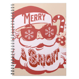 Cuaderno Santa Retro Alegre Brillante Navidad Rosa Rojo