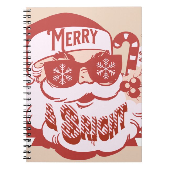 Cuaderno Santa Retro Alegre Brillante Navidad Rosa Rojo   (Frente)