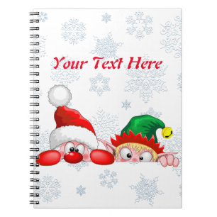 Cuaderno Santa y Elfo Dibujo Animado de Navidad Divertido y