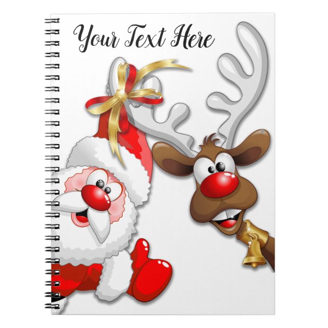 Cuaderno Santa y los renos Feliz Personalizado (Frente)