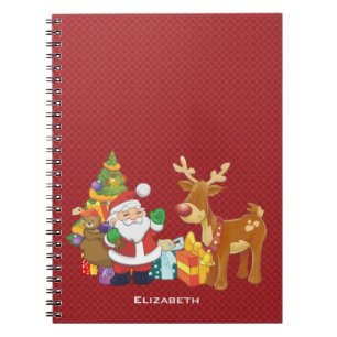 Cuaderno Santa y reno por árbol de Navidad con regalo