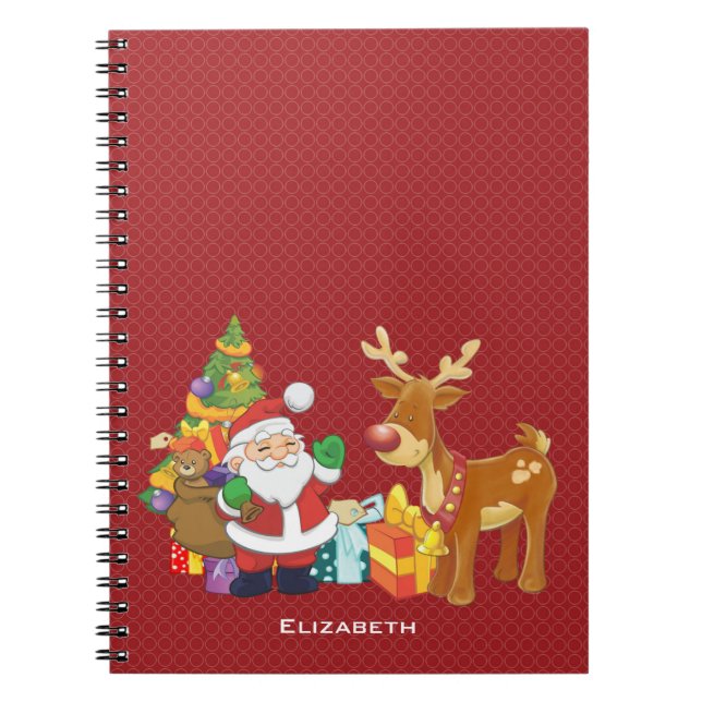 Cuaderno Santa y reno por árbol de Navidad con regalo (Frente)