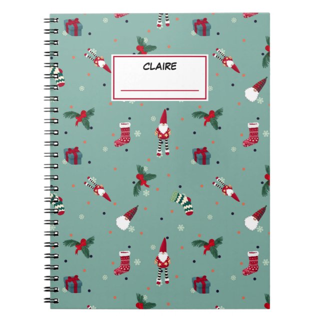 Cuaderno Santa y sus regalos. Nombre personalizado (Frente)