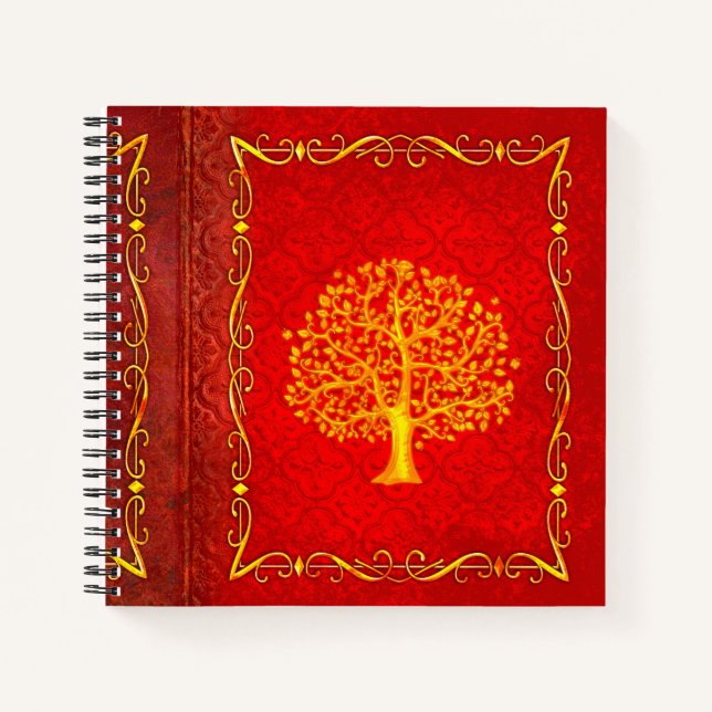 Cuaderno Santo Tomé de cuero rojo y dorado (Anverso)