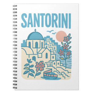 Cuaderno Santorini Grecia Ilustración de Viaje Minimalista