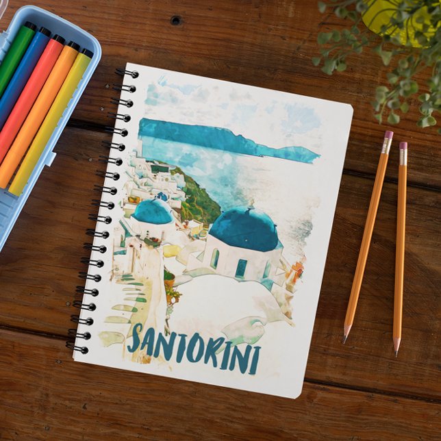 Cuaderno Santorini Grecia Poster de acuarela de viajes (santorini greece notebook)