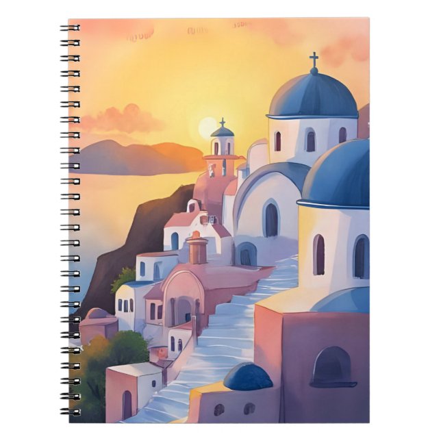 Cuaderno Santorini, Greece | Watercolor Coastline Sunset (Frente)