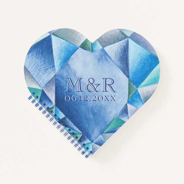 Cuaderno Sapphire Watercolor Heart 45° Aniversario del Boda (Anverso)