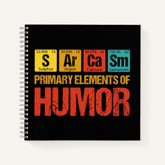 Cuaderno Sarcasmo Elementos primarios del humor (Anverso)