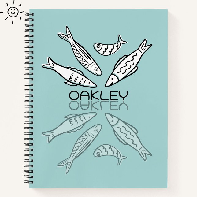 Cuaderno Sardinas Azules Lindas Reflejo Doodle Nombre Perso (Subido por el creador)