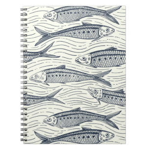 Cuaderno Sardinas en movimiento en azul marino y marfil