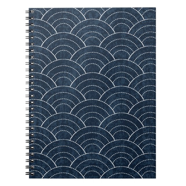Cuaderno Sashiko indigo tinte indigo sin fisuras con tradic (Frente)