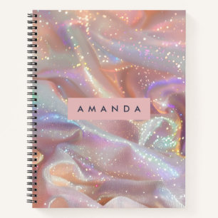 Cuaderno Satin con brillo pastel iridiscente personalizado