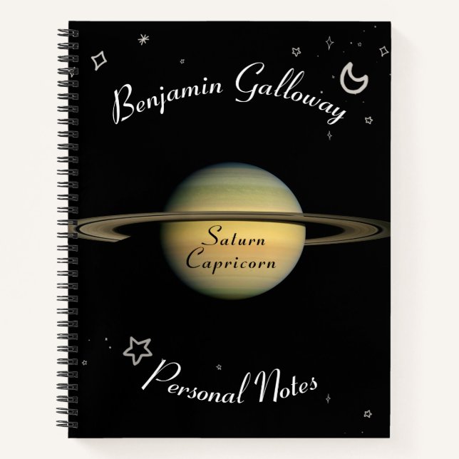 Cuaderno Saturn Capricorn Monograma Sistema Solar Cósmico (Anverso)