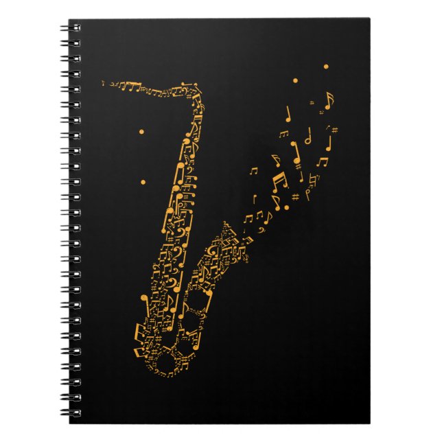 Cuaderno Saxofón Instrumento de Notas Musicales Saxofonista (Frente)