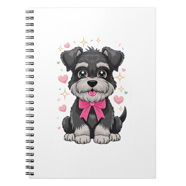 Cuaderno Schnauzer lindo con lazo rosa rodeado de corazones (Frente)