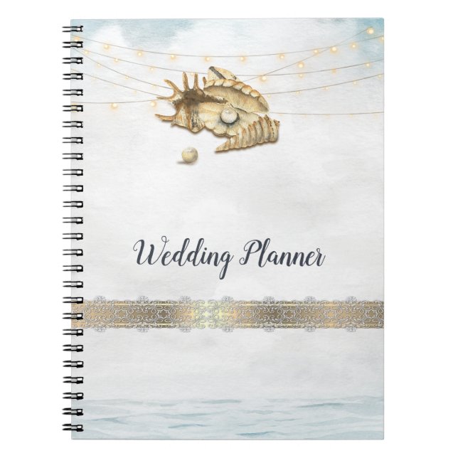 Cuaderno Script Seashells,Sea,String Lights (Frente)