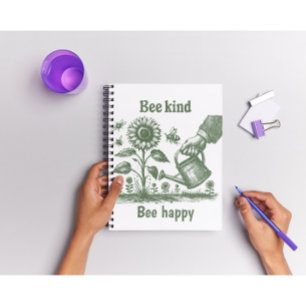 Cuaderno Sé amable Abeja Feliz Girasol Grabado en Madera J