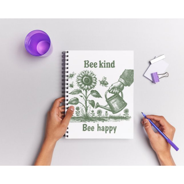 Cuaderno Sé amable Abeja Feliz  Girasol Grabado en Madera J (Subido por el creador)