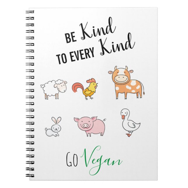 Cuaderno Sé amable Vegan con lindos animales de granja pers (Frente)