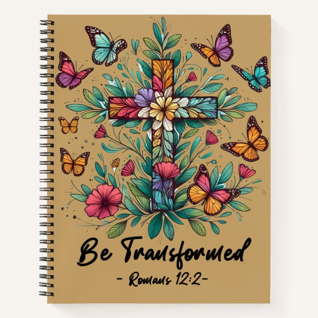 Cuaderno Sé Transformado Cristiano | Romanos 12:2 Floral (Anverso)