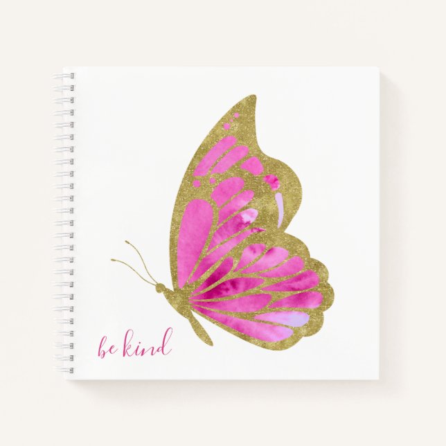 Cuaderno Sea amable, oro de moda y mariposa rosa (Anverso)
