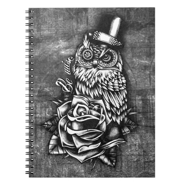 Cuaderno Sea búho sabio del estilo del tatuaje en base de (Frente)