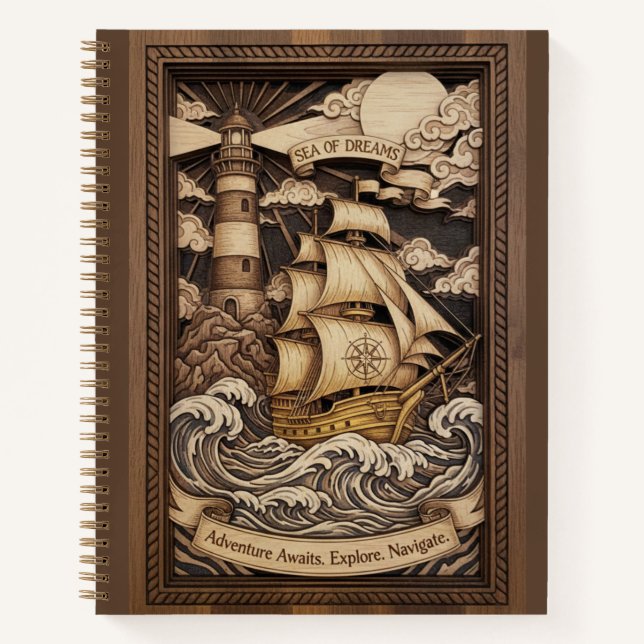Cuaderno Sea of Dreams 3D Wood Carved Nautical Journal (Anverso)