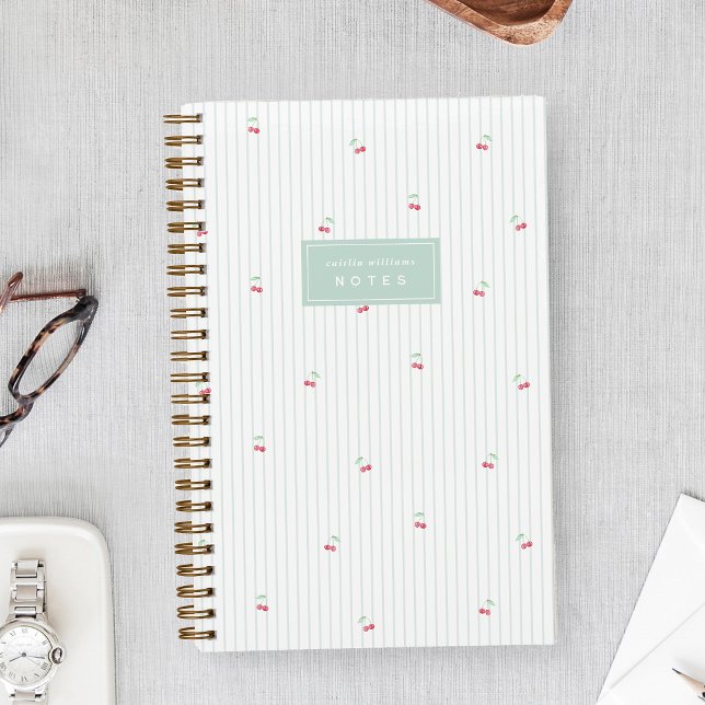 Cuaderno Sea | Scattered Cherry Pinstripe Personalized (Subido por el creador)