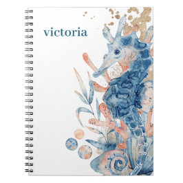 Cuaderno Seahorse shell under the sea Blue Birthday For Kid