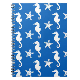 Cuaderno Seahorse y estrellas de mar - blanco en azul de