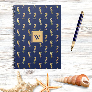 Cuaderno Seahorses in Elegant Navy n Gold Monogram Initial