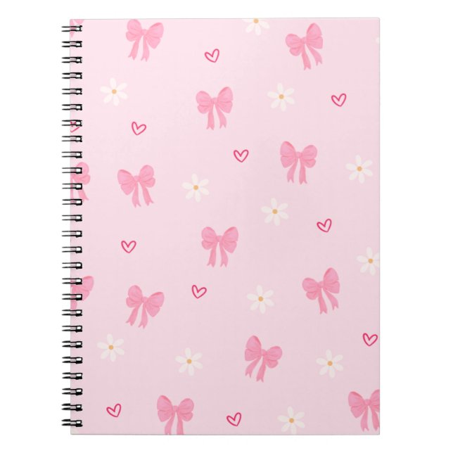 Cuaderno Seamless Pink Bow and Floral Pattern – Cute Girly  (Frente)