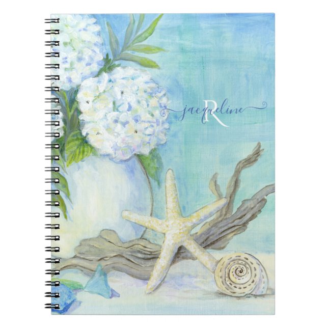 Cuaderno Seashell Starfish Beach Blue White Sea Shore (Frente)