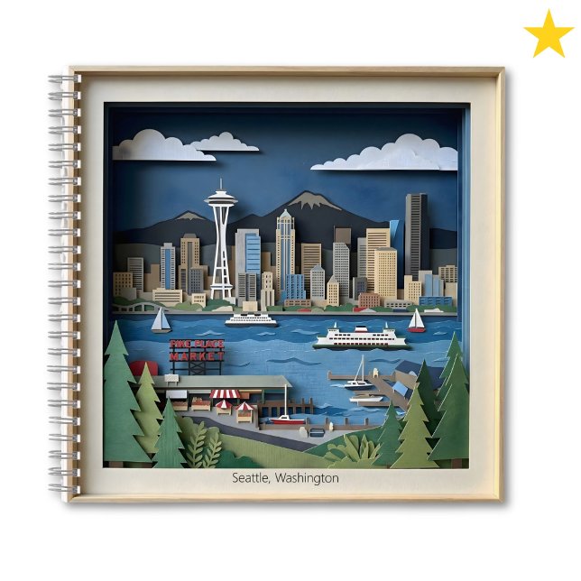 Cuaderno Seattle Washington America Layered Paper Art (Subido por el creador)