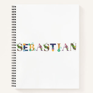 Cuaderno SÉBASTIAN Name Art con flores bordadas